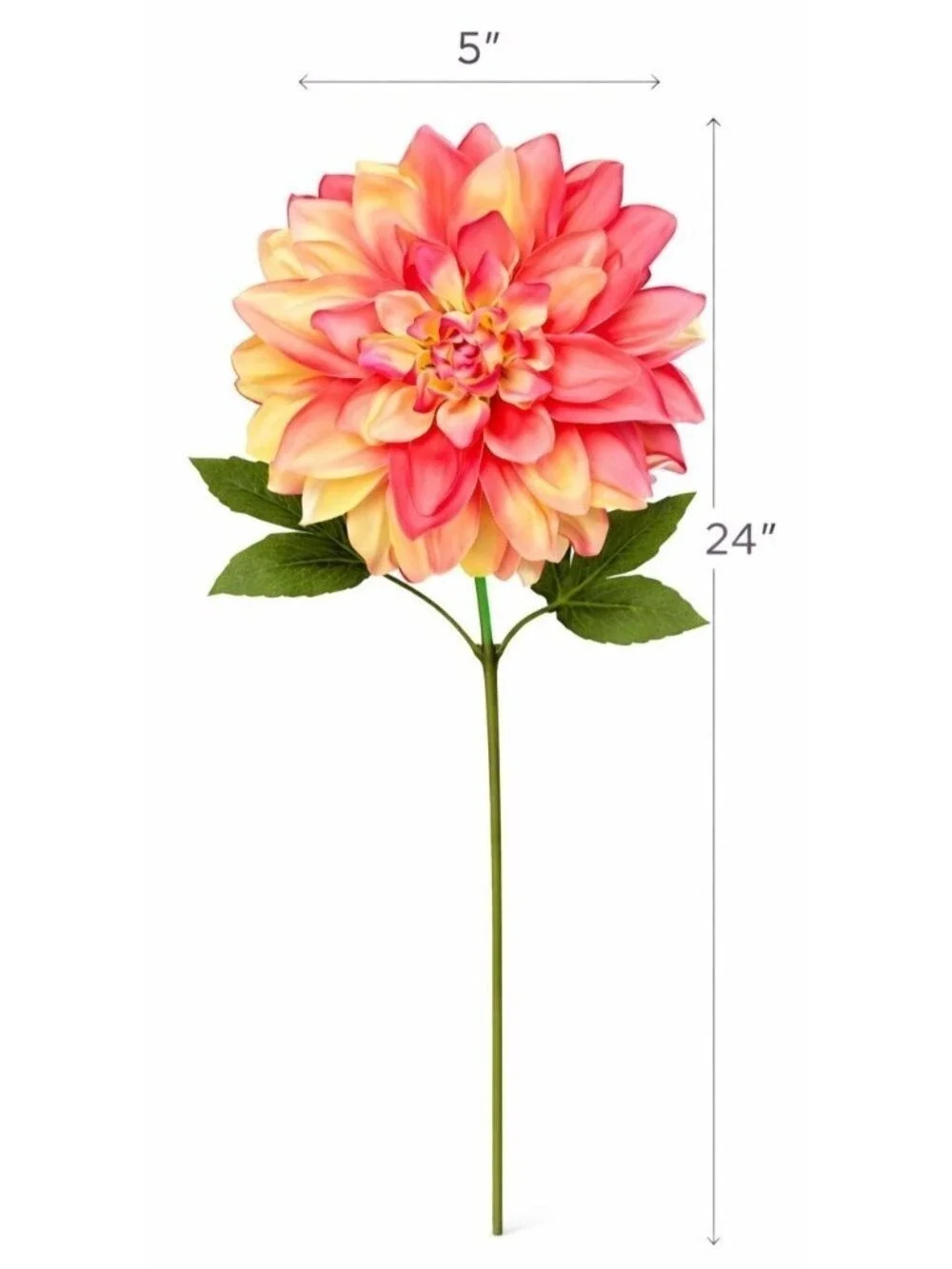 Coral Dahlia Stem Faux Flower 24 Inch 5 Inch Bloom Coral Yellow Artificial Dahli